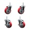 Service Caster 4 Inch Red Polyurethane Wheel Swivel 58 Inch Threaded Stem Caster Set 2 Brakes SCC SCC-TS20S414-PPUB-RED-58212-2-TLB-2 - alternate 1